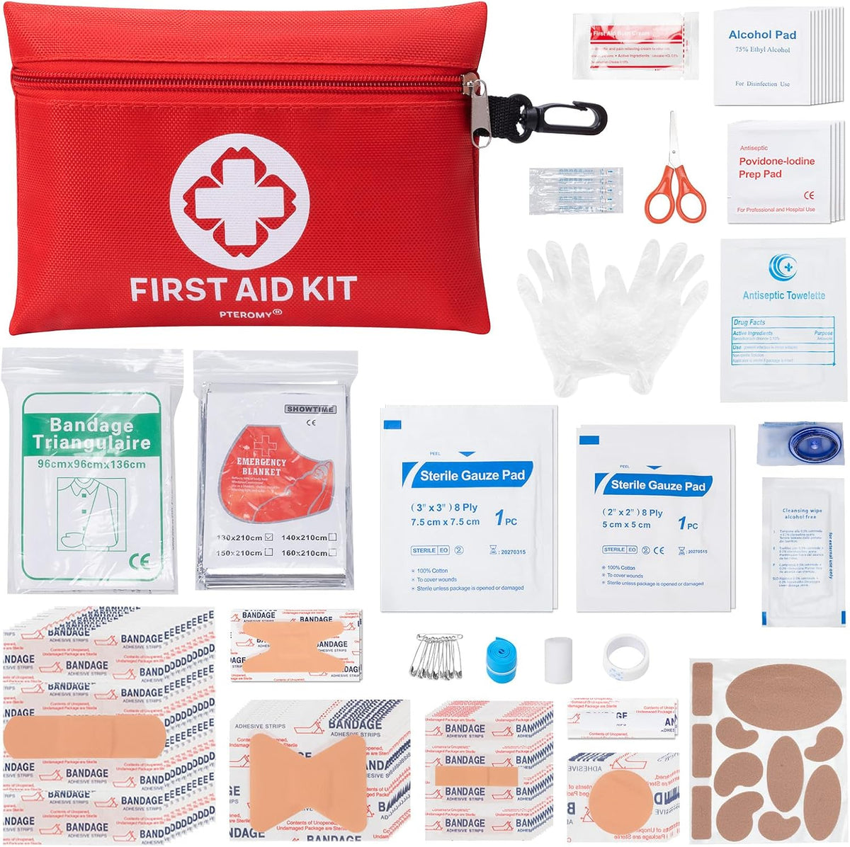 PTEROMY 150 Pcs Mini Travel First Aid Kit for Travel, Car, Home, Camping