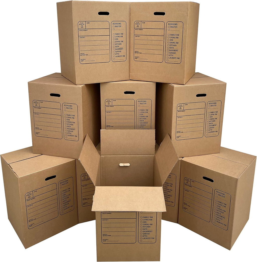 Uboxes Moving Boxes with Handles, 10 Premium Large, 18 x 18 x 24, Brown