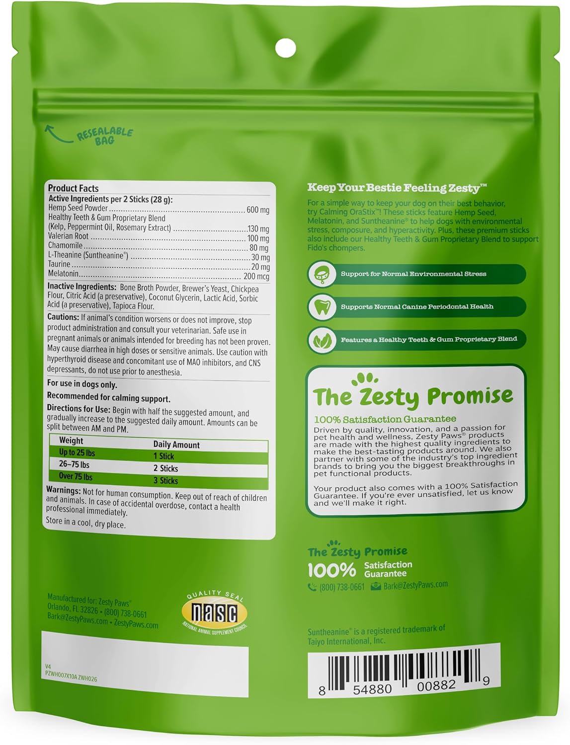 Zesty Paws OraStix Dog Calming Dental Sticks - Peppermint, 25 oz