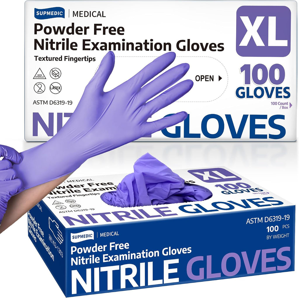 Supmedic Medical Soft Max Nitrile Disposable Gloves Powder-Free, Violet 100