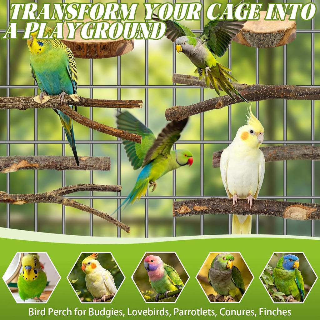 8 Pcs Natural Wood Bird Perch Set for Parakeets & Budgies