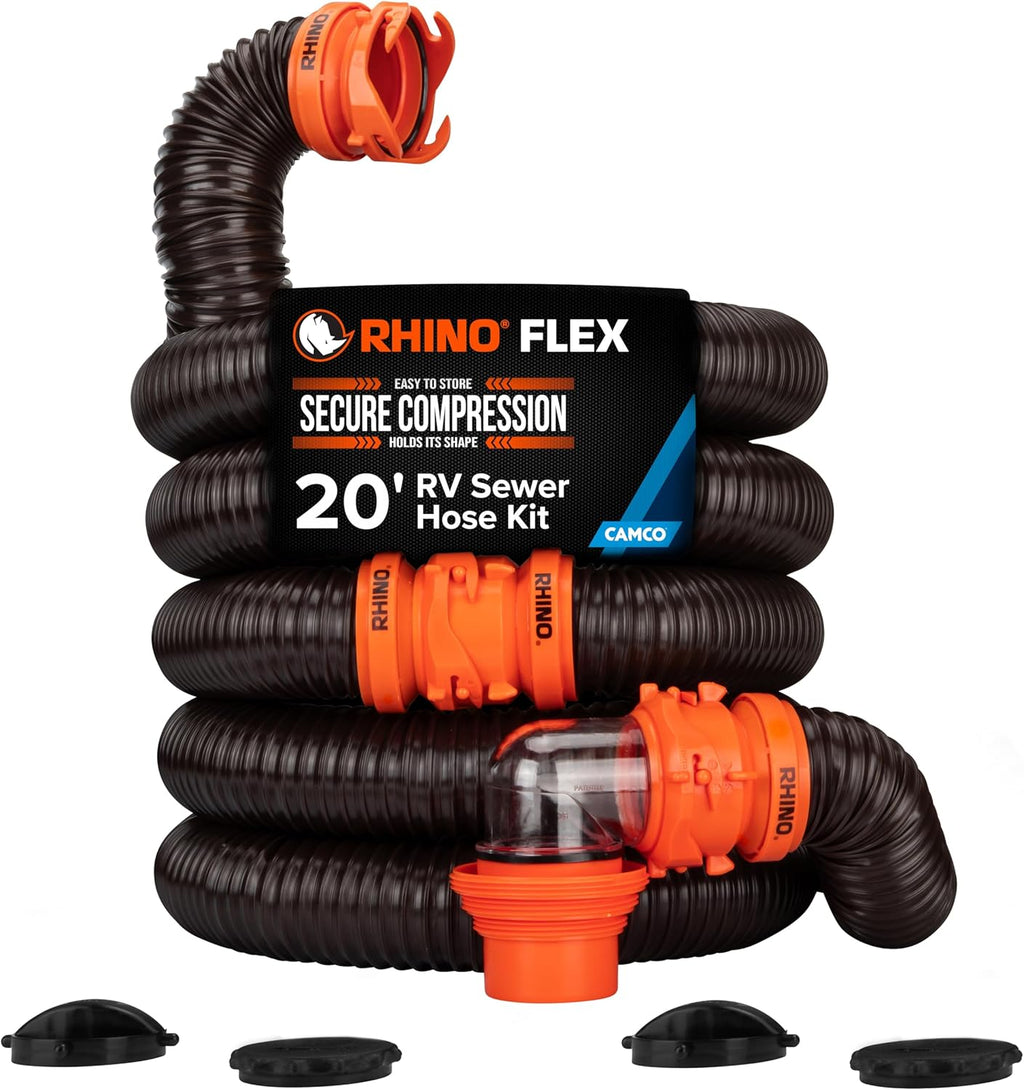 Camco RhinoFLEX 15 Ft Complete RV Sewer Hose Kit, Swivel Bayonet Fittings