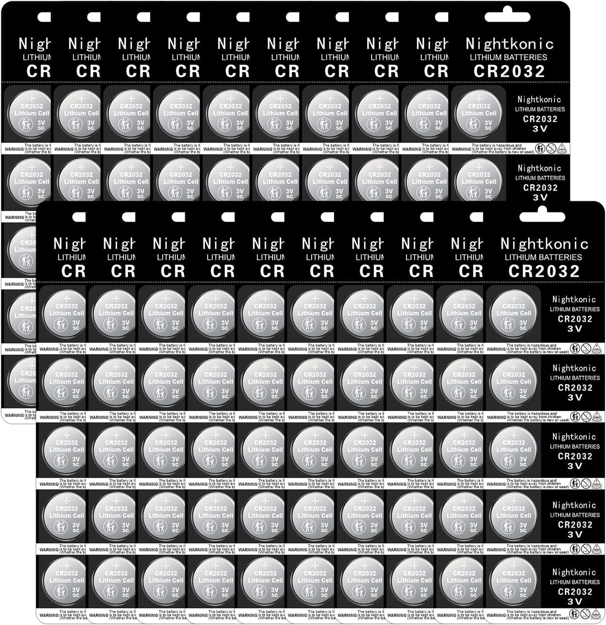 Nightkonic 50 pcs Pack - CR2032 3v Lithium Button Cell Coin 2032 Battery