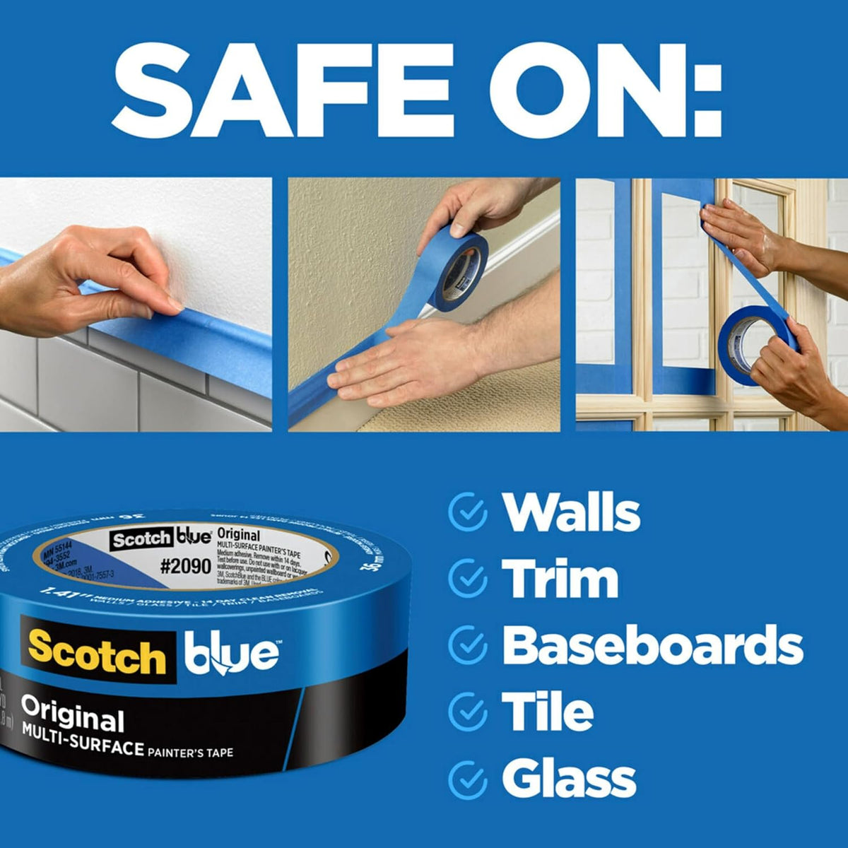 ScotchBlue Original Multi-Surface Painter's Tape 2 Inch Wide, 3 Rolls