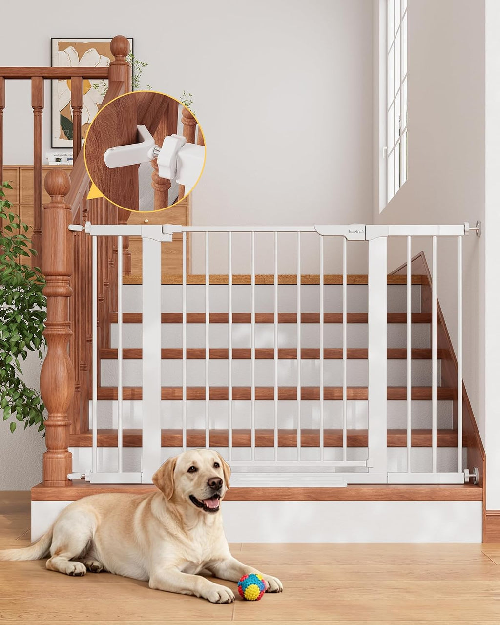 InnoTruth 29.6-39.1 in Wide Baby Gate for Stairs and Doorways, White