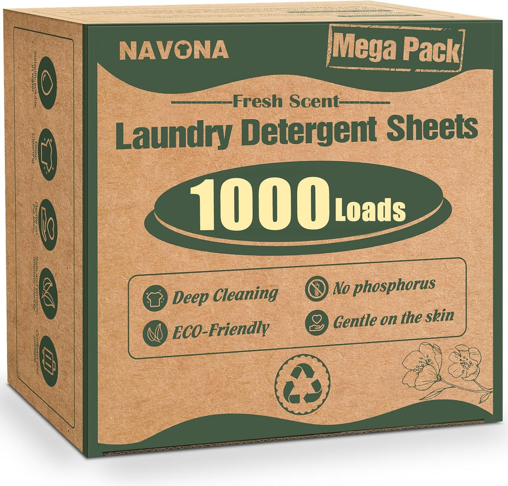Navona 1000 Loads Mega Pack Laundry Detergent Sheets, Fresh Scent