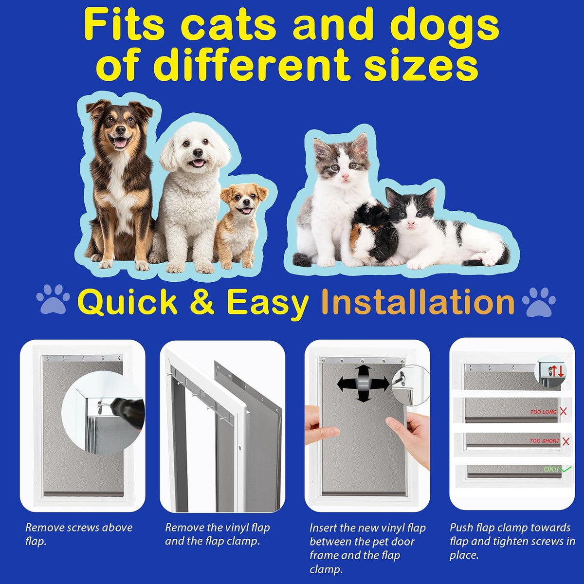 2PC Replacement Flap PAC11-11039 with Screws & Washers for PetSafe Dog Door
