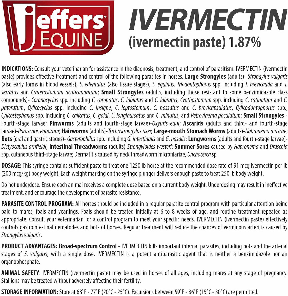 Jeffers 1.87% Ivermectin Gel Dewormer for Horses | Apple Flavored | 1 Pack