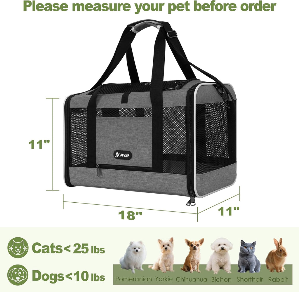 GAPZER Cat Carrier 18x11x11 Top Load, Soft-Sided Pet Travel Bag Over 15 lbs
