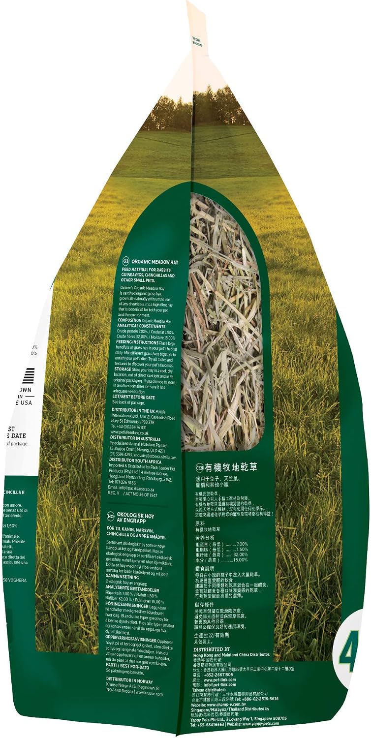 Oxbow Organic Meadow Hay, Rabbit & Guinea Pig Hay, High Fiber, 40 oz