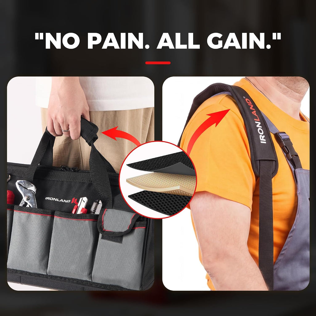 IRONLAND 16.5 Inch Hard & Sturdy Bottom Tool Bag Organizer for Men