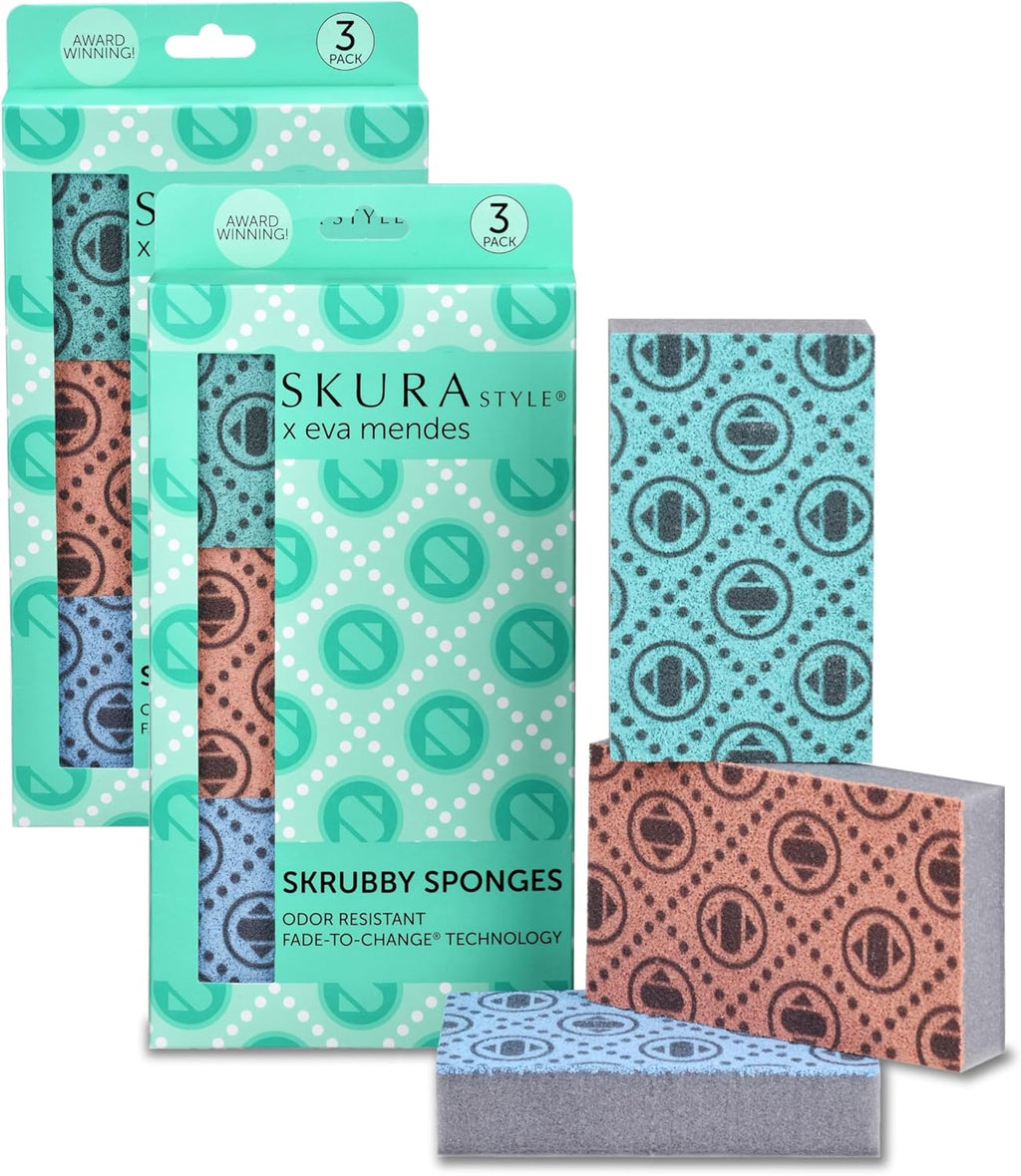 Skura Style Smart 4 Pack Odor Free Non-Scratch Scrub Pads for Sink, Counters, Surfaces, Pots, Pans, Dishwashing with Color-Fade Change Indicator