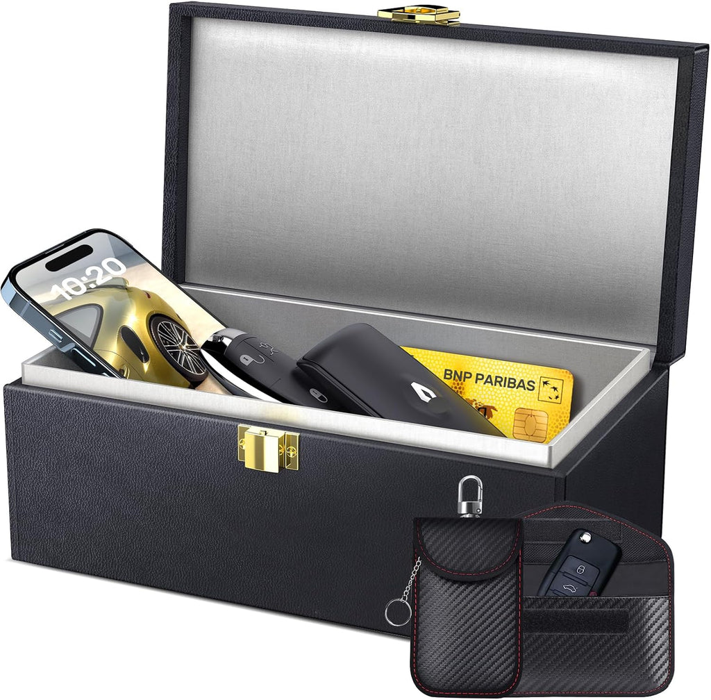 Samfolk Faraday Box with Faraday Bags for Car Keys, Car Key Signal Blocking Box, Keyless Entry Car Key Safe Protector Anti-Theft Shielding Cage (Small)