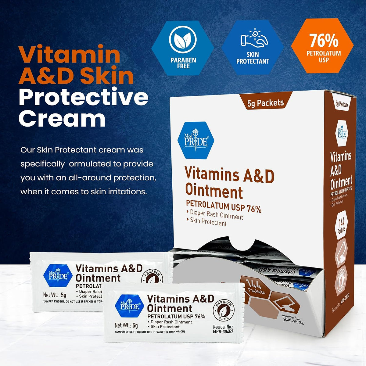 MED PRIDE Vitamins A & D Ointment Packets, Diaper Rash Cream, 5g, 144-Count