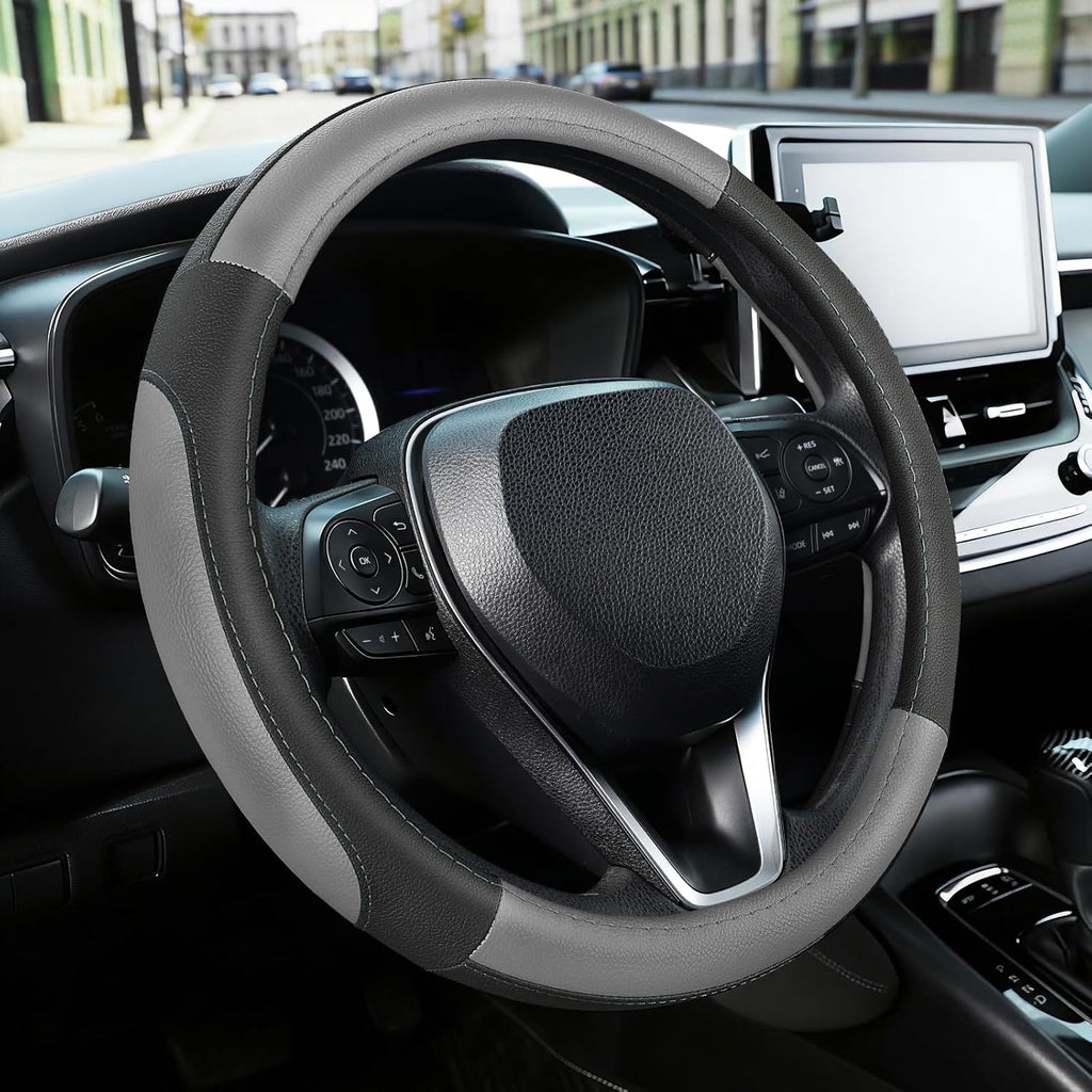 SEG Direct Black Microfiber Leather Auto Car Steering Wheel Cover 15 inch