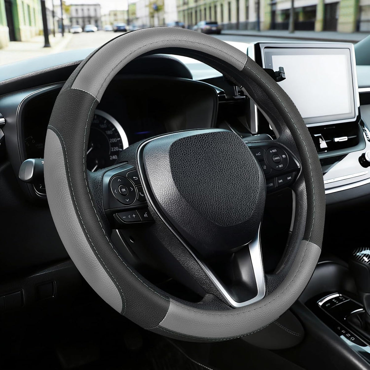 SEG Direct Black Microfiber Leather Auto Car Steering Wheel Cover 15 inch
