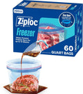 Ziploc Quart Freezer Bags, Food Storage, Stand-Up Bottom, 60 Count