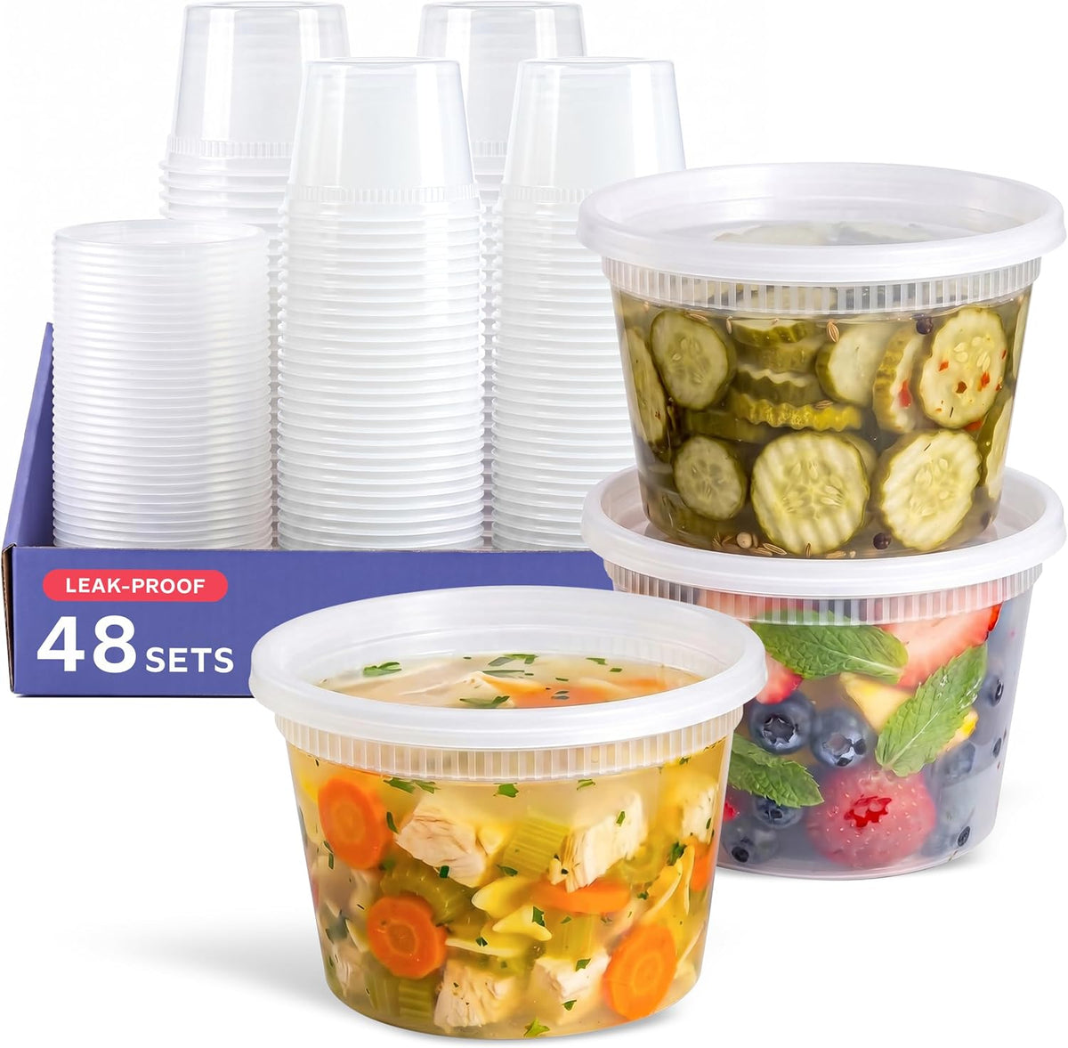 GUSTO 32 oz Plastic Deli Containers with Lids [24 Sets] Food Storage