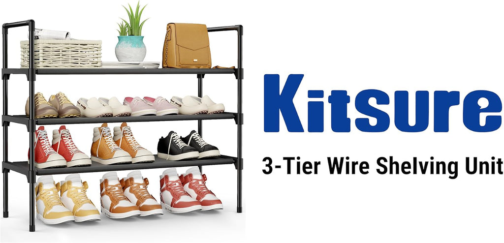 Kitsure Shoe Rack for Closet, Shoe Organizer, 27.6" Wide - 3 Tier, Black