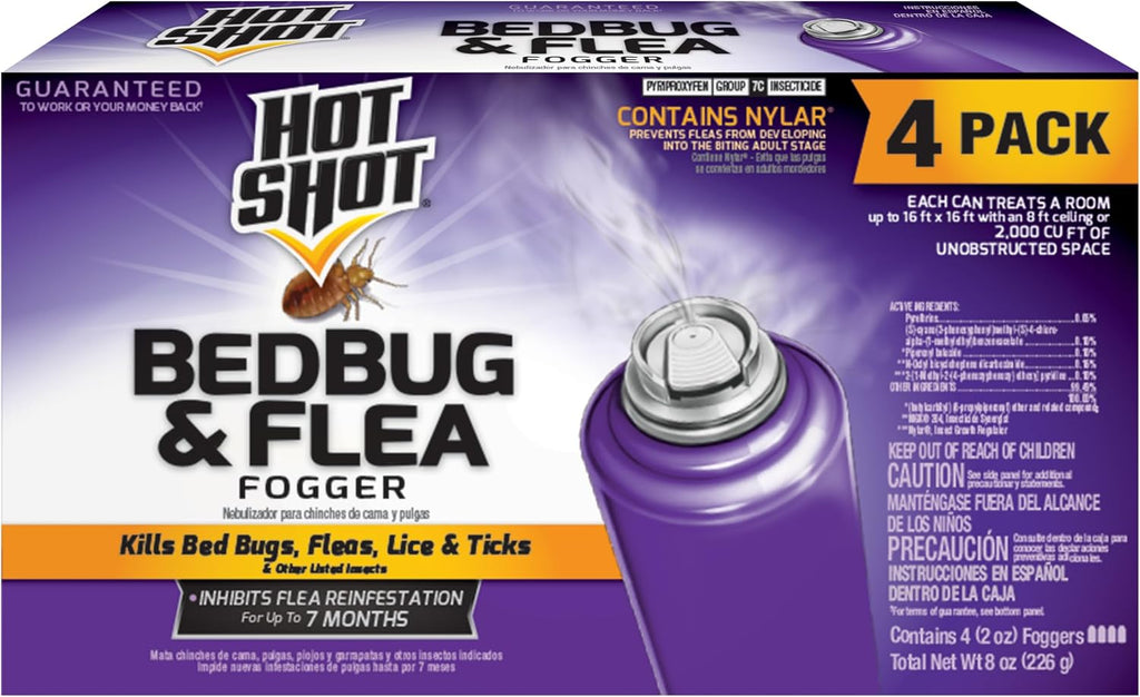 Hot Shot Bedbug and Flea Fogger with Nylar 3 Count-2 Ounce Cans, 2 Pack