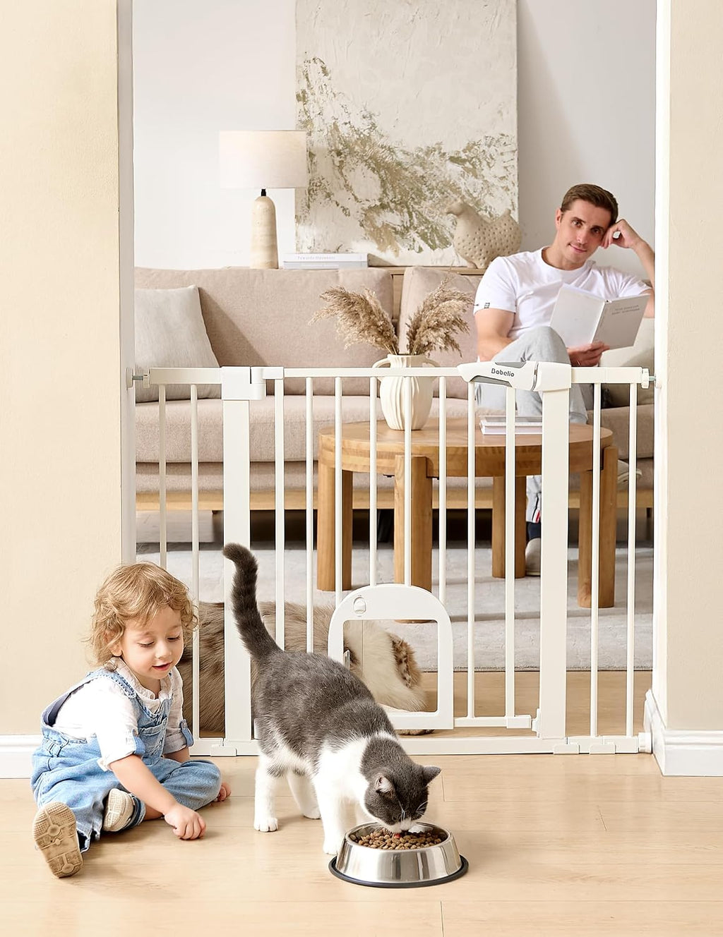 Babelio Baby Gate with Adjustable Cat Door, CatPrivilege III, 29-43"