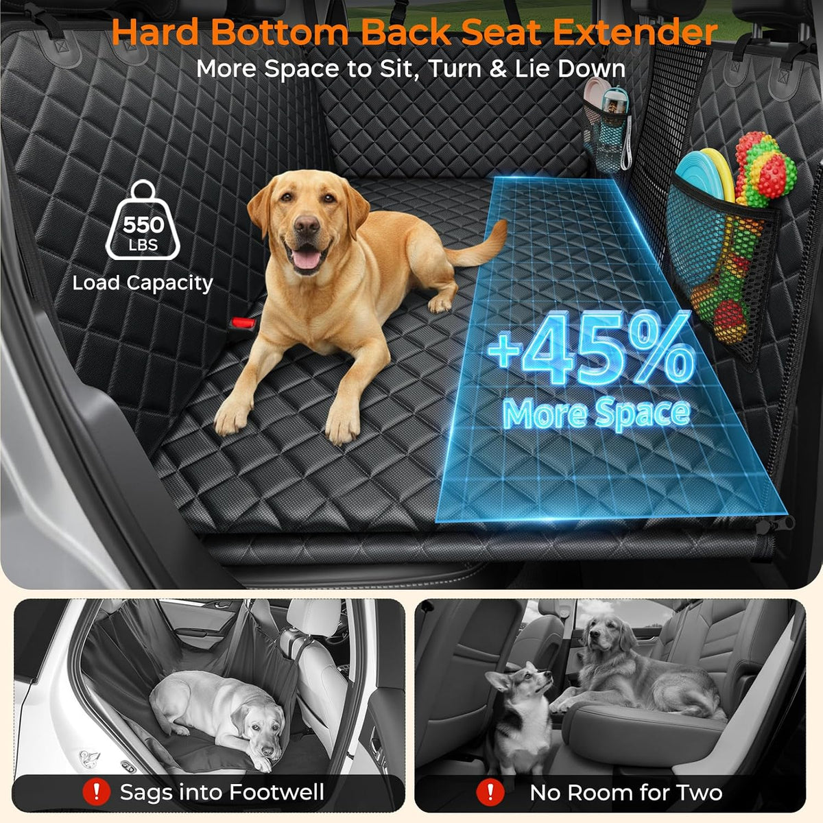 URPOWER Back Seat Extender for Dogs, Large Hard Bottom Dog Car Seat Cover