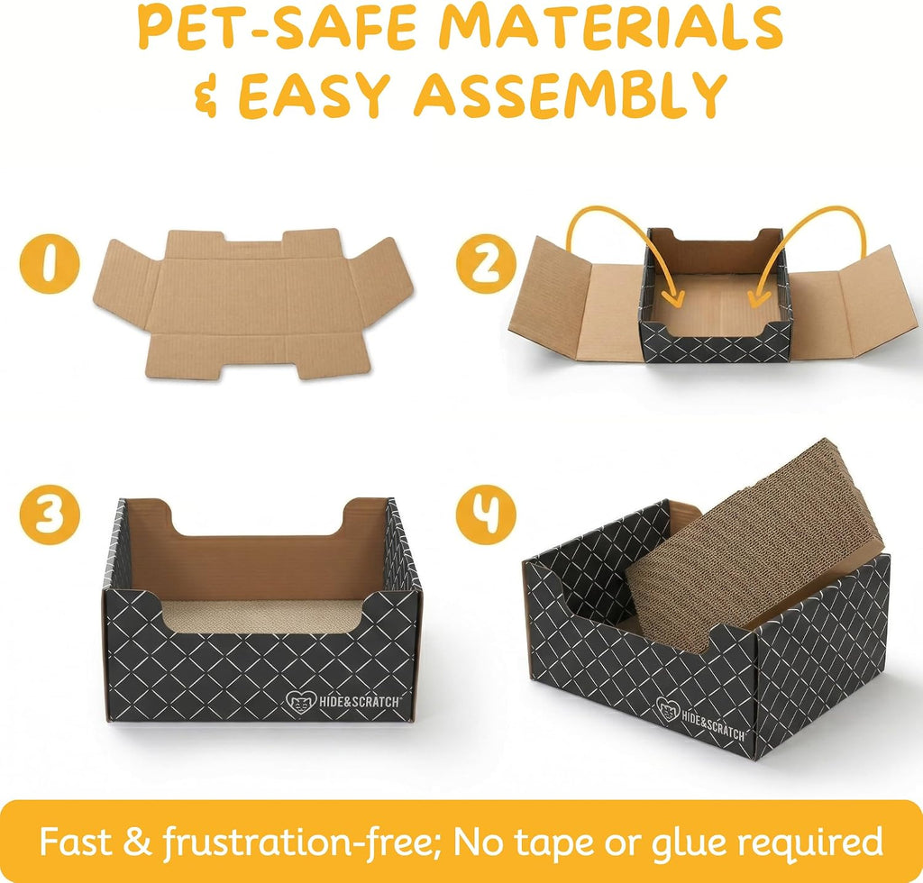 Hide & Scratch Cardboard Cat Scratcher Box & Bed Dark Grey Diamond Pad