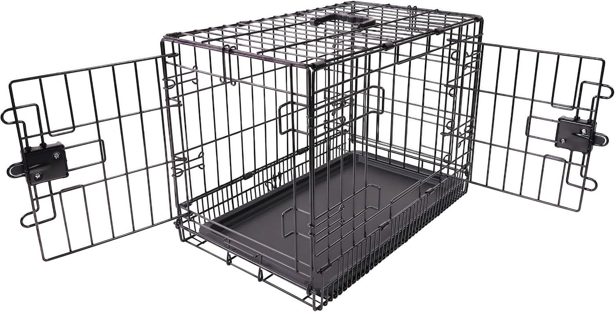 Amazon Basics Portable Metal Wire Dog Crate with Removable Tray, Single Door with Divider Panel, Foldable, Collapsible, Easy to Assemble & Clean, 36" x 23" x 25", Black