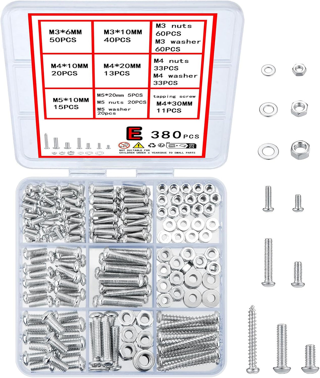 wugongshan 1080 Pcs Screws Bolts and Nuts Assortment Kit, Metric Machine Screws and Nuts and Flat Washers, M3/M4/M5/M6 Cross Slotted Round Head Bolts Sets (C)