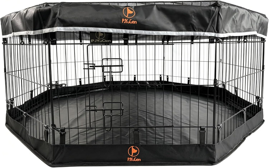 PJYuCien Puppy Playpen with Bottom Pad and Door, 8 Panels 24" H, Black