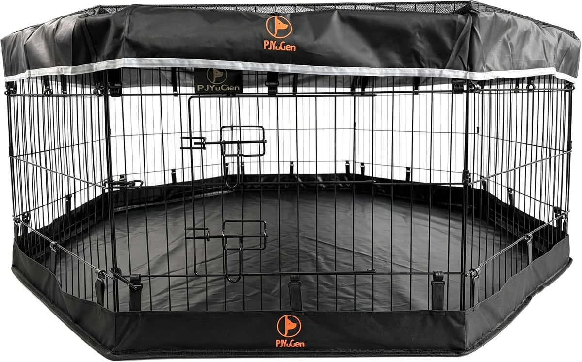 PJYuCien Puppy Playpen with Bottom Pad and Door, 8 Panels 24" H, Black