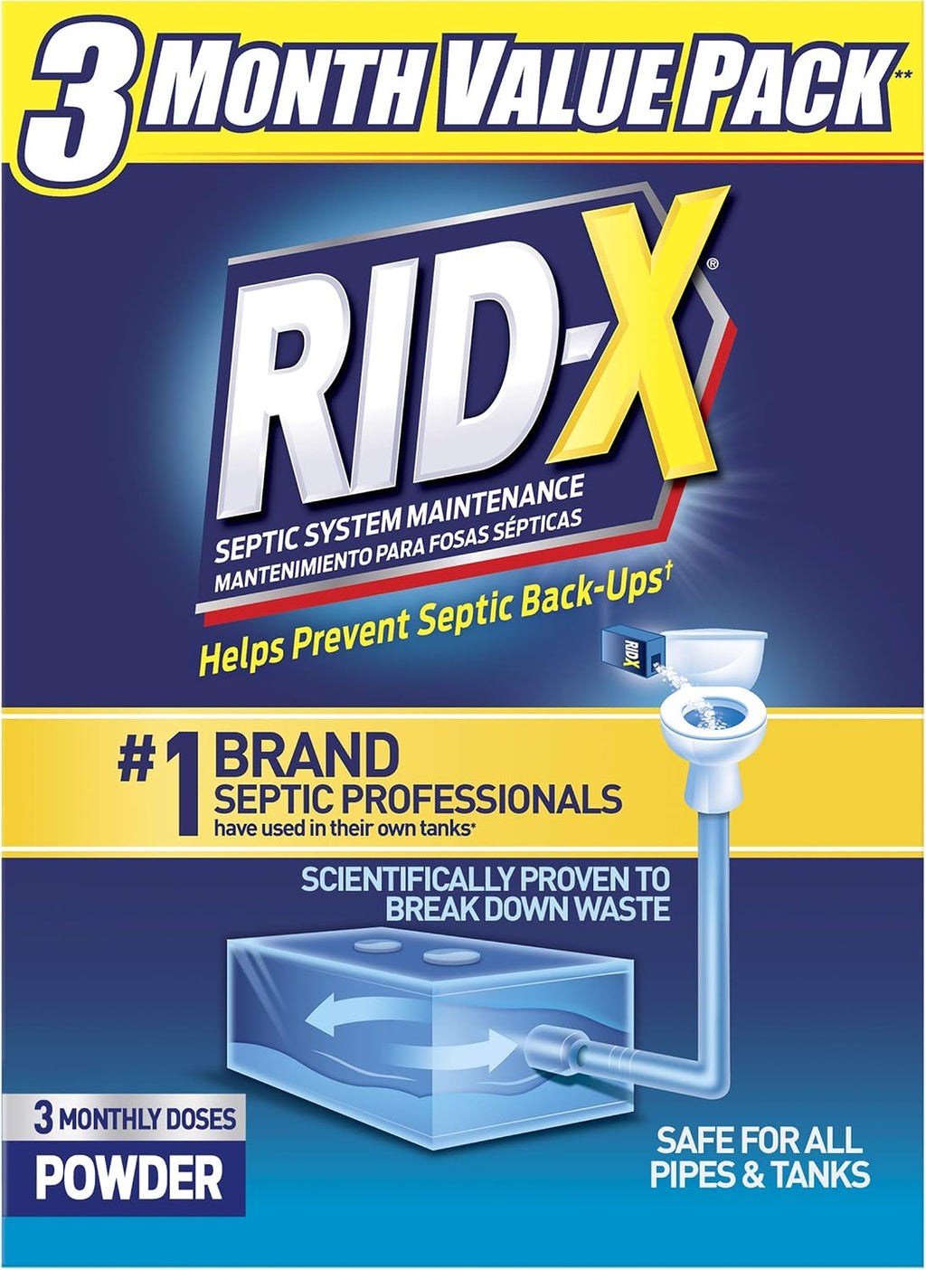 Rid-X Septic Tank Treatment Powder, Septic Treatment, 3 Month Supply