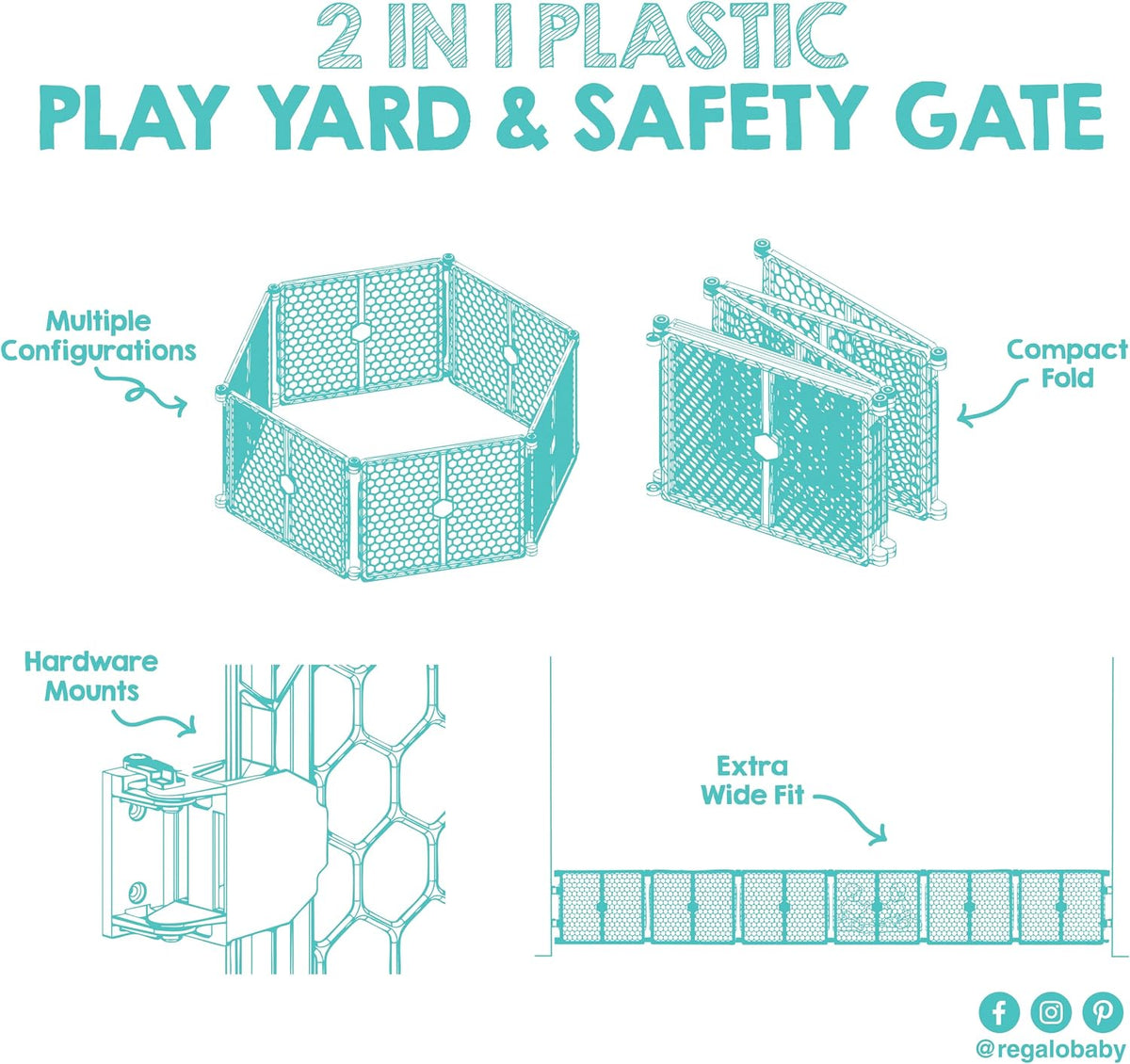 Regalo Safety 192" Plastic 2-in-1 Super Wide Baby Gate & Play Yard