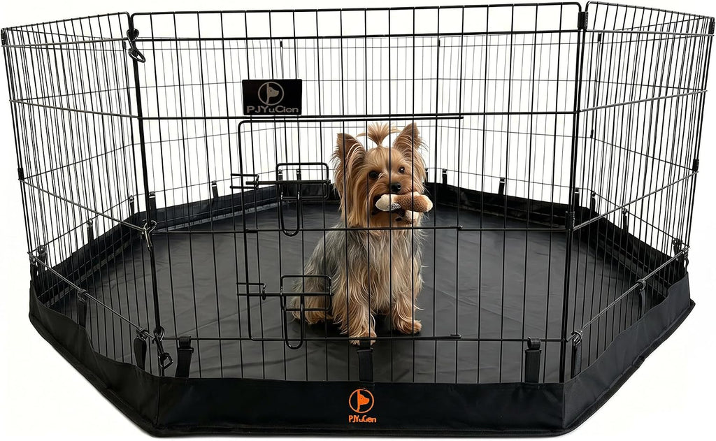 PJYuCien Puppy Playpen with Bottom Pad and Door, 8 Panels 24" H, Black