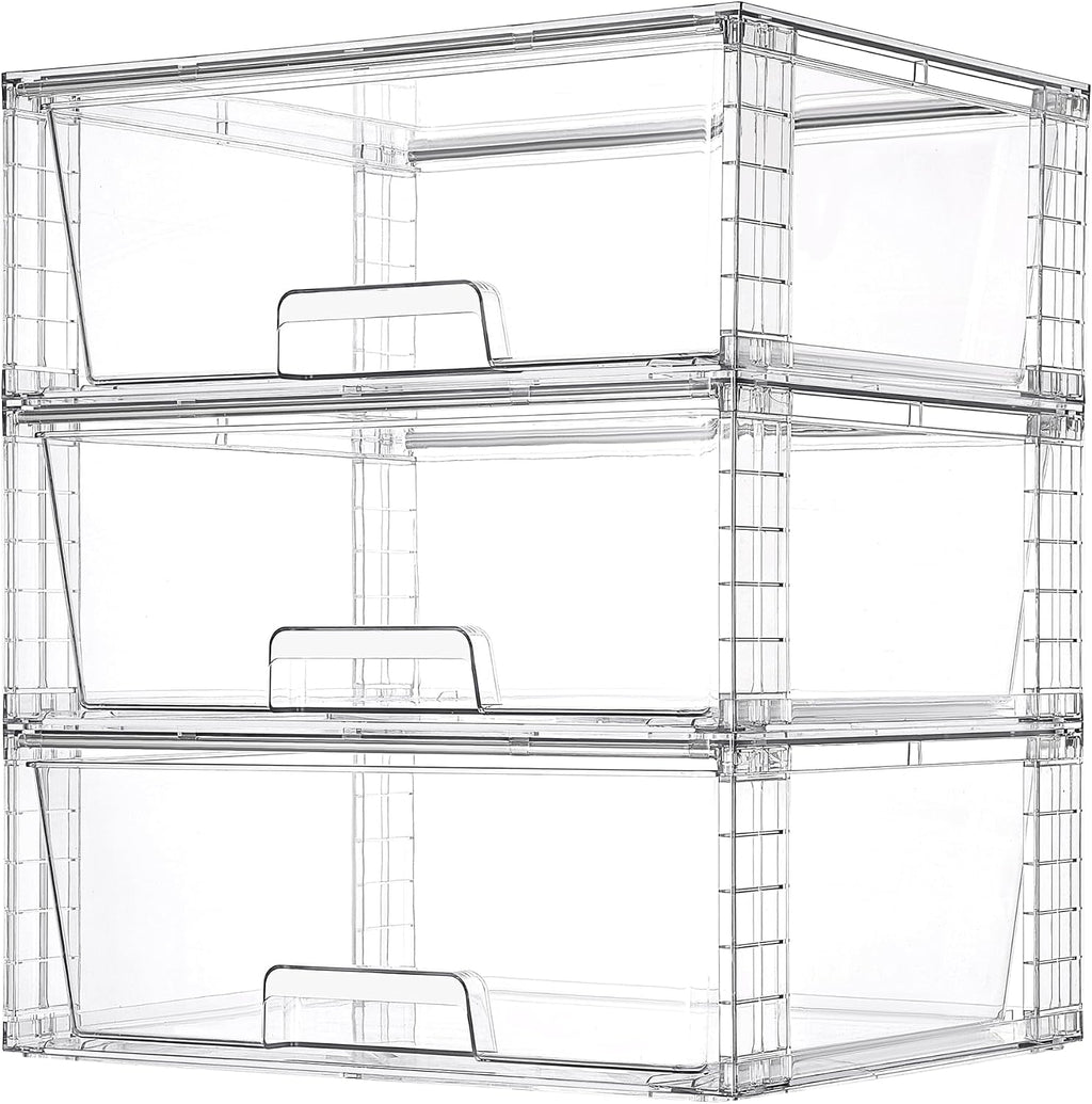 Vtopmart 2 Pack Large Clear Stackable Storage Drawers for Closet, Pantry