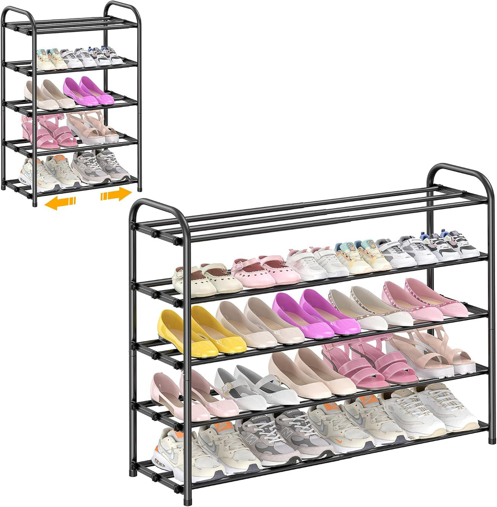 Hleelomi 3-Tier Metal Expandable Shoe Rack for Closet and Entryway Black