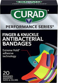 Curad Performance Series Fingertip and Knuckle Antibacterial Bandages, Extreme Hold Adhesive Technology, Fabric Bandages, 20 Count