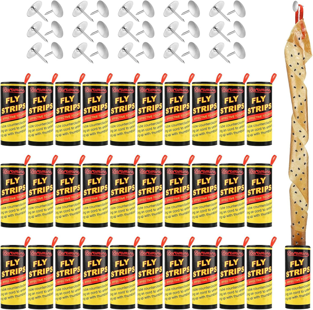 30 Rolls Fly Strips Traps for Home, Sticky Strips, Fly Paper Tape Catcher Ribbon for Gnat Fungus Fruit Flies