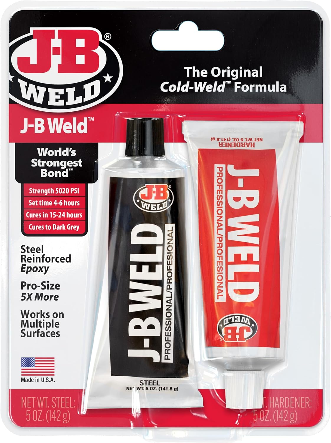 J-B Weld 8281 Professional Size Steel Reinforced Epoxy - Hardener and Steel Pack - 10 oz