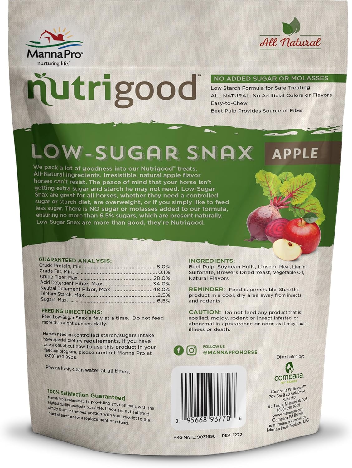 Manna Pro NutriGood Low-Sugar Apple Horse Treats, 4 lb Bag
