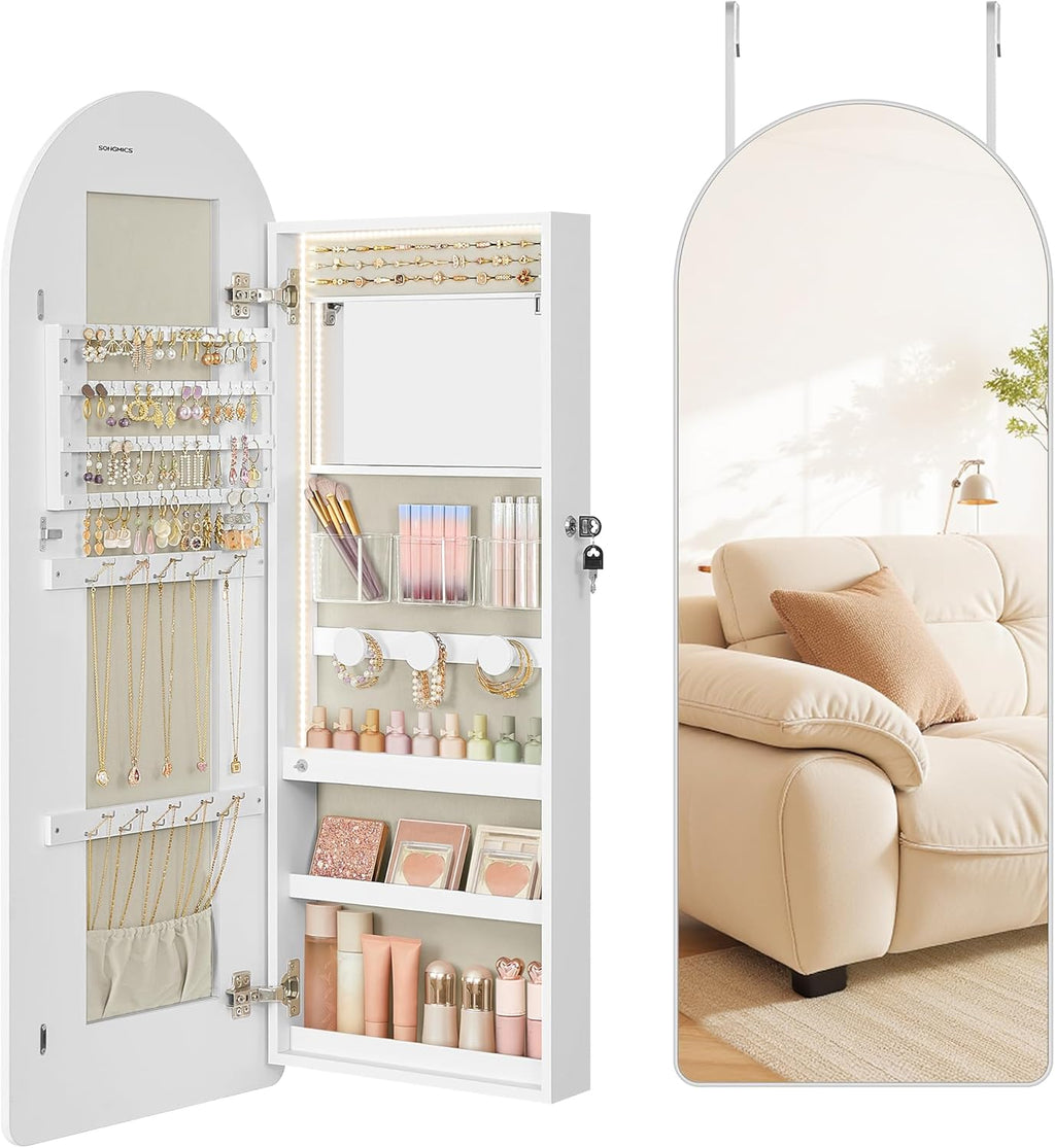 SONGMICS Jewelry Organizer, LED Jewelry Cabinet, Wall/Door Mounted
