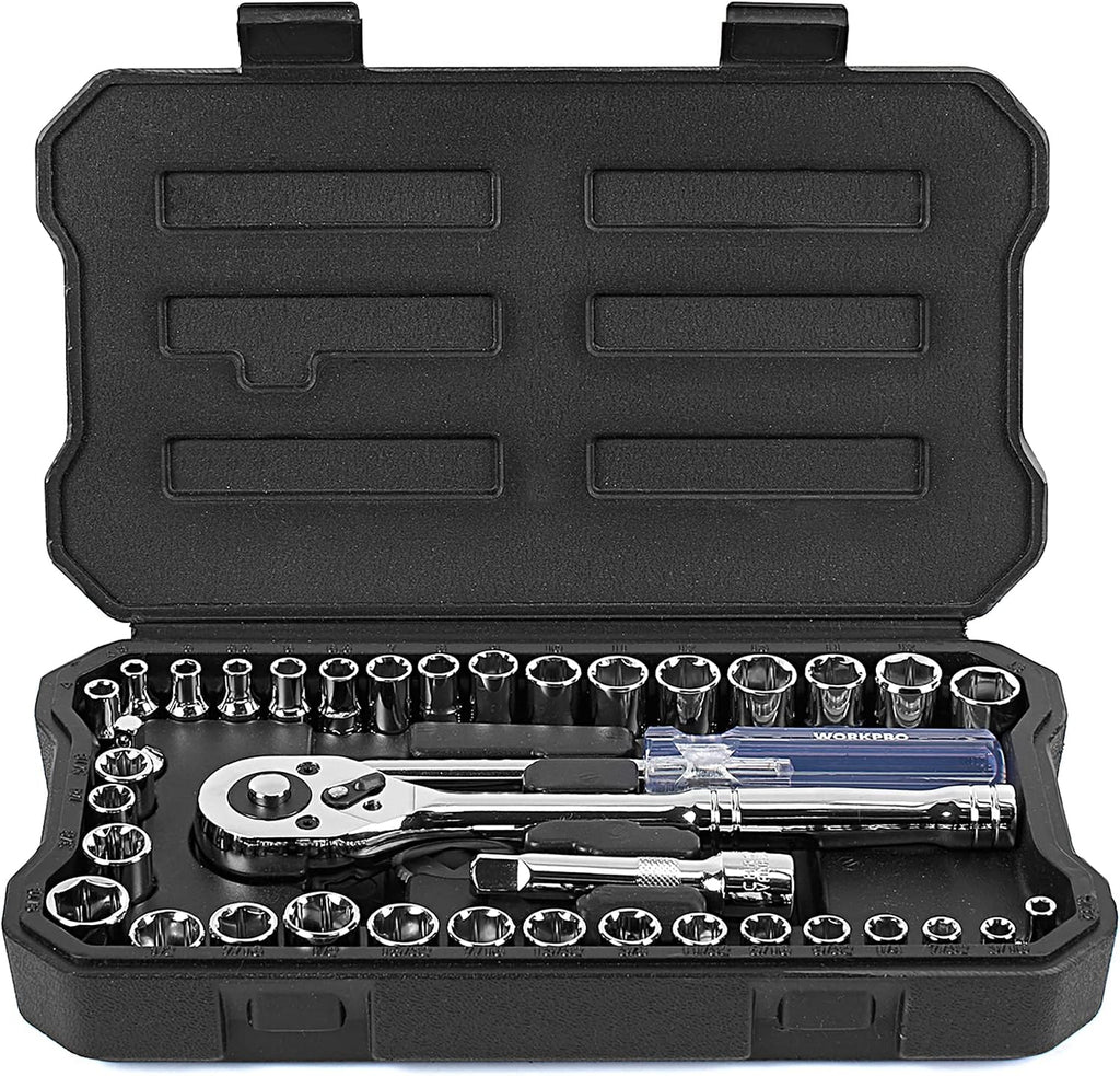 WORKPRO 39-Piece Drive CR-V Socket Set(1/4" & 3/8")