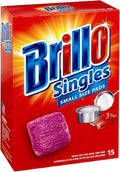 Brillo Single Use Steel Wool Soap Pads, Smaller Size Original Red Scent, 15 Count Pack of 1