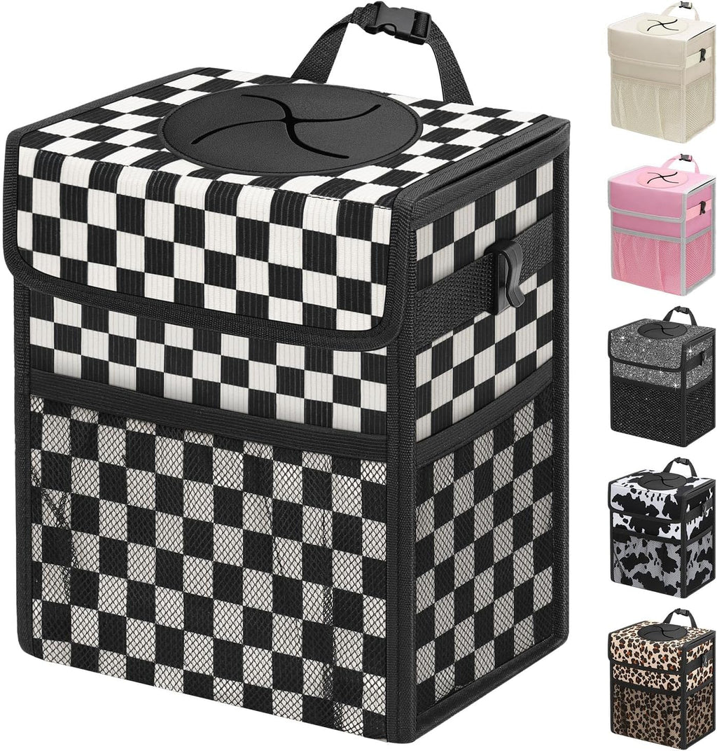 Capolo Car Trash Can with Lid, Leakproof Car Garbage Can Car Trash Bag