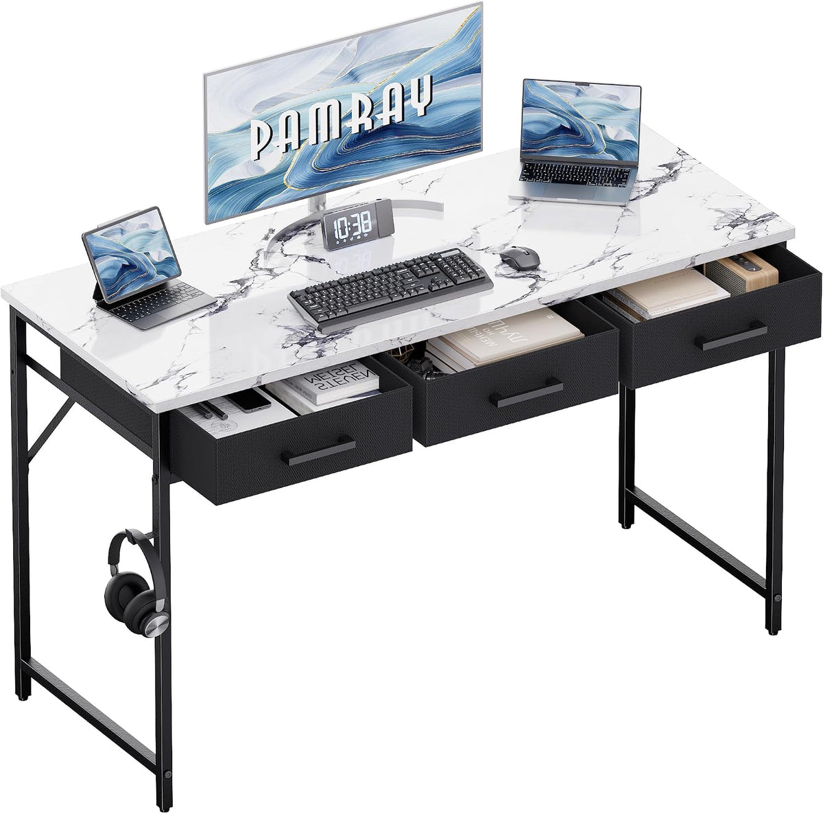 Pamray 32 Inch Small Computer Desk with 2 Drawers for Bedroom Study Writing Home Office Table for Small Spaces Black
