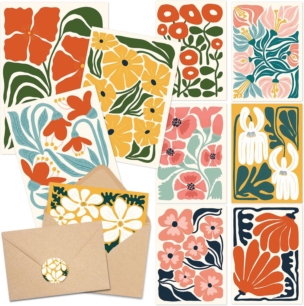 AUDREE Blank Cards with Envelopes, Modern Abstract Flowers 50 Pack