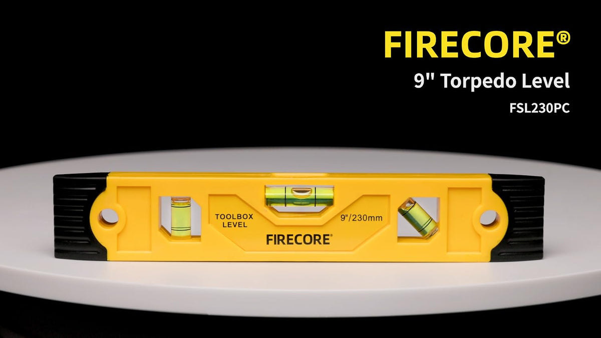 Torpedo Level Magnetic, Firecore 9 Inch Shockproof Small Leveler Tool with 3 Bubble Spirit Level 45 90 180 Degree, Construction Levelers for Hanging Pictures Install Shelf Home Renovation
