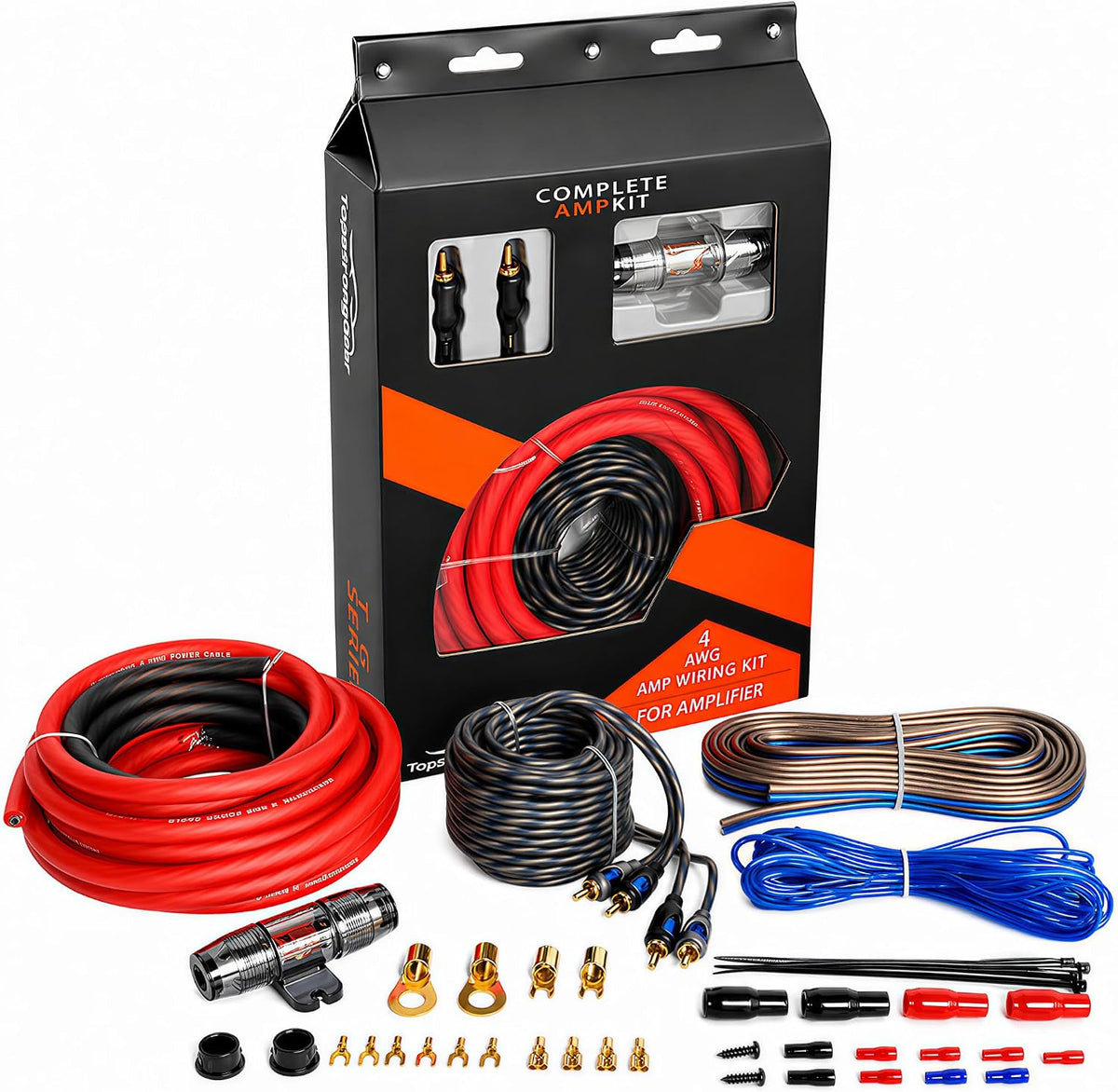 4 Gauge Amp Wire Kit, 4 CCA AWG Amplifier Wiring Kit for Subwoofer Speaker