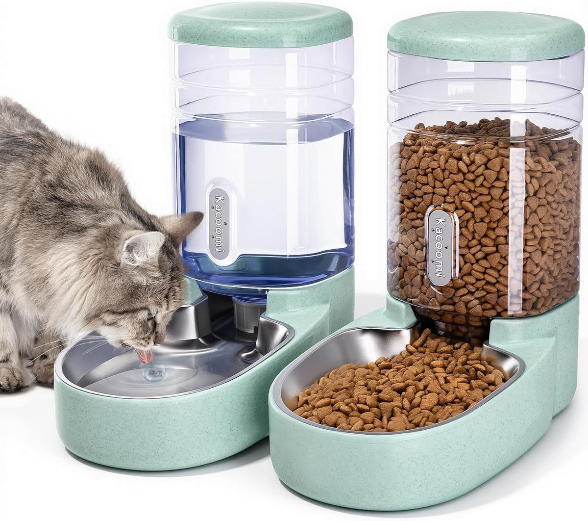 Kacoomi Automatic Dog Cat Feeder and Water Dispenser Gravity Food Feeder and Waterer Set with Pet Food Bowl for Small Medium Dog Puppy Kitten, Large Capacity 1 Gallon x 2