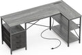 Huuger L Shaped Office Desk with Power Outlets & 3 Drawers
